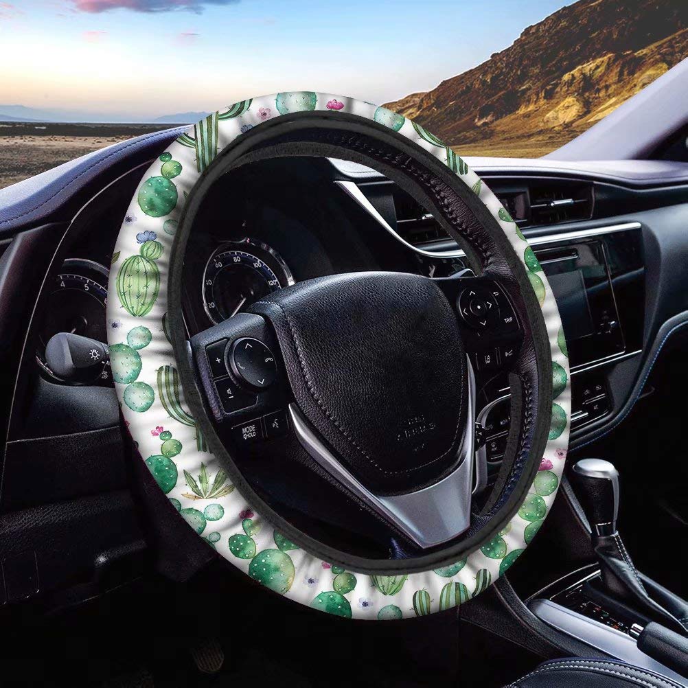  [AUSTRALIA] - FOR U DESIGNS Tropical Cactus Printed Steering Wheel Cover Universal Steering Wheel Cover 15 inch, Car Accessories for Women,Top Girl Car Accessories