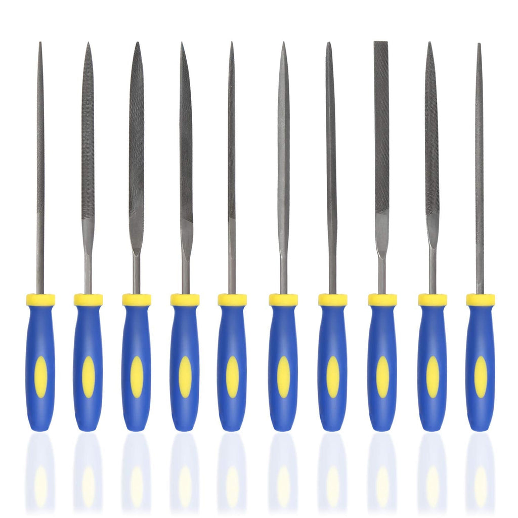  [AUSTRALIA] - KALIM 10PCS Needle File Set High Carbon Steel File Set with Plastic Non-Slip Handle, Hand Metal Tools for Wood, Plastic, Model, Jewelry, Musical Instrument and DIY (6 Inch Total Length) 6'' Total Length with Handle, 3mm diameter