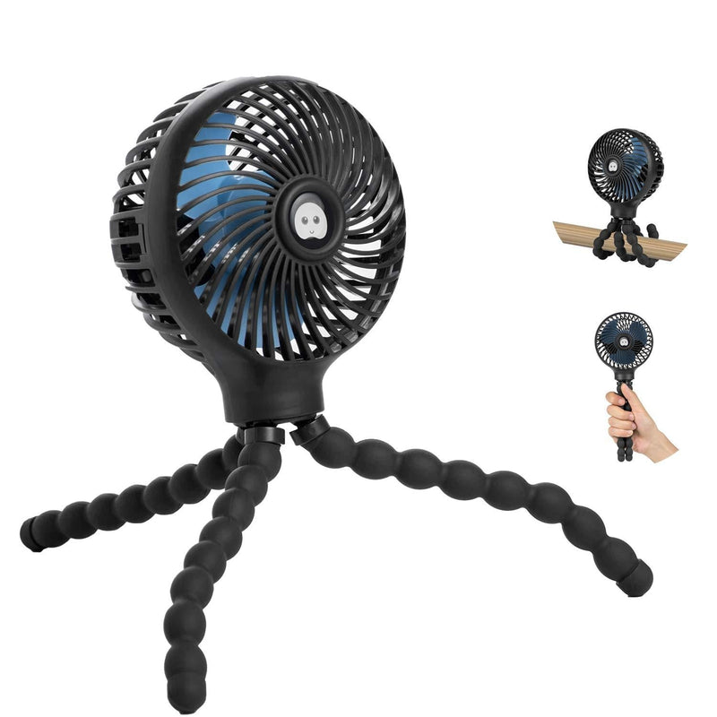  [AUSTRALIA] - Mini Baby Stroller Fan, Handheld Personal Portable Fan with Flexible Tripod for Stroller Student Bed Desk Bike Crib Car Rides, USB or Battery Powered, Safe Quiet and Long Lasting Charge (Black) Black