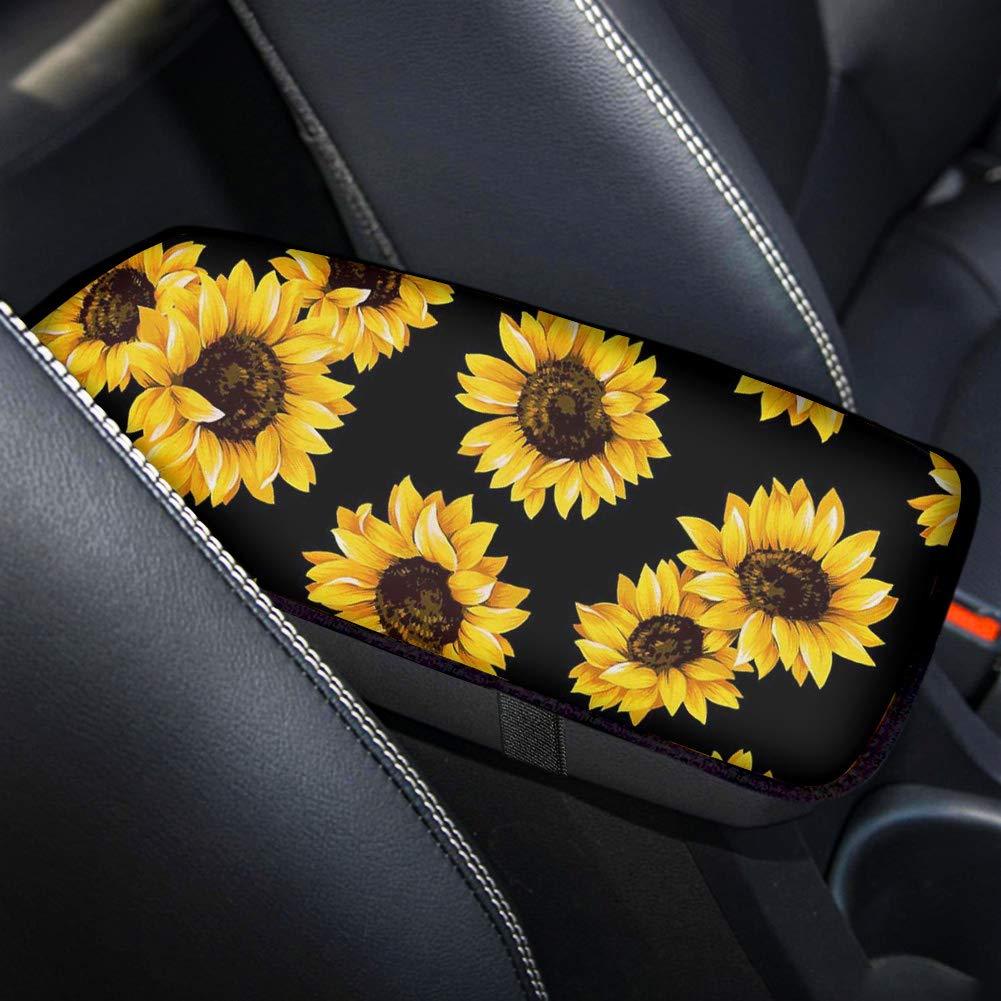  [AUSTRALIA] - doginthehole Sunflower Car Accessories for Women,Auto Center Console Pad,Universal Car Center Console Box Arm Rest Pads Cushion Protector Fit for Most Vehicle, SUV, Truck Sunflower Black