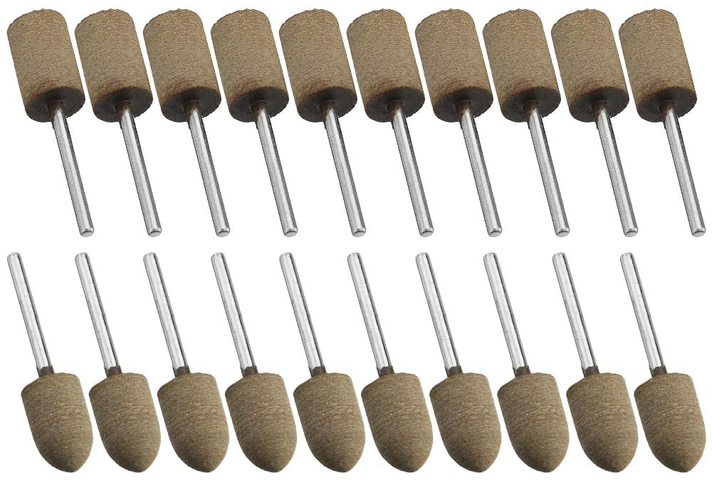  [AUSTRALIA] - 20Pcs 12mm Cowhide Mounted Grinding Head Polishing Wheel Set, Cylinder and Tapered Shape with 3mm(1/8") Shank, for Electric Grinder Rotary Tool