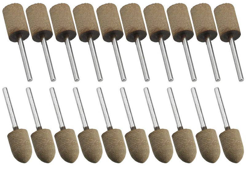  [AUSTRALIA] - 20Pcs 12mm Cowhide Mounted Grinding Head Polishing Wheel Set, Cylinder and Tapered Shape with 3mm(1/8") Shank, for Electric Grinder Rotary Tool