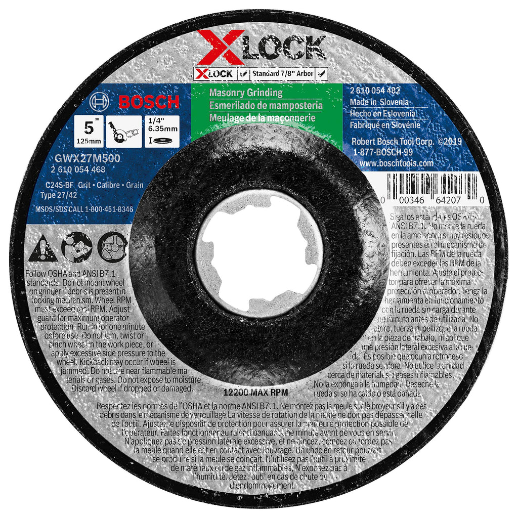  [AUSTRALIA] - BOSCH GWX27M500 5 In. x 1/4 In. X-LOCK Arbor Type 27 30 Grit Masonry Grinding Abrasive Wheel 5" Type 27 Masonry