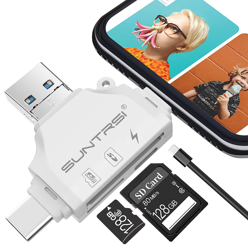 SD/Micro SD Card Reader for iPhone/ipad/Android/Mac/Computer/Camera,Portable Memory Card Reader 4 in 1 Micro SD Card Adapter&Trail Camera Viewer Compatible with TF and SD Card white - LeoForward Australia