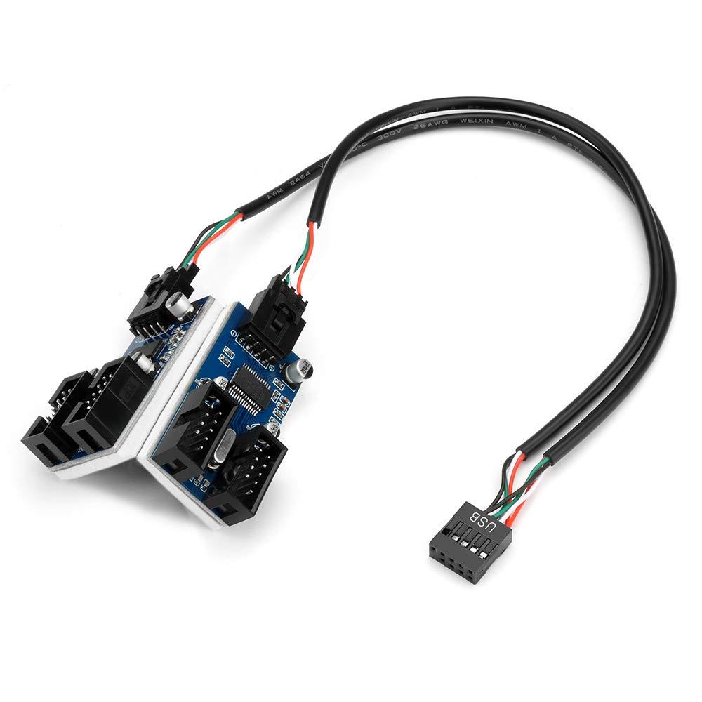 Rocketek 9pin USB Header Male 1 to 2 Female Extension Card USB 2.0 Splitter Cable Connector for Motherboard, Adapter Port Multiplier for CPU, WiFi Receiver, Fans, and RGB Light … - LeoForward Australia