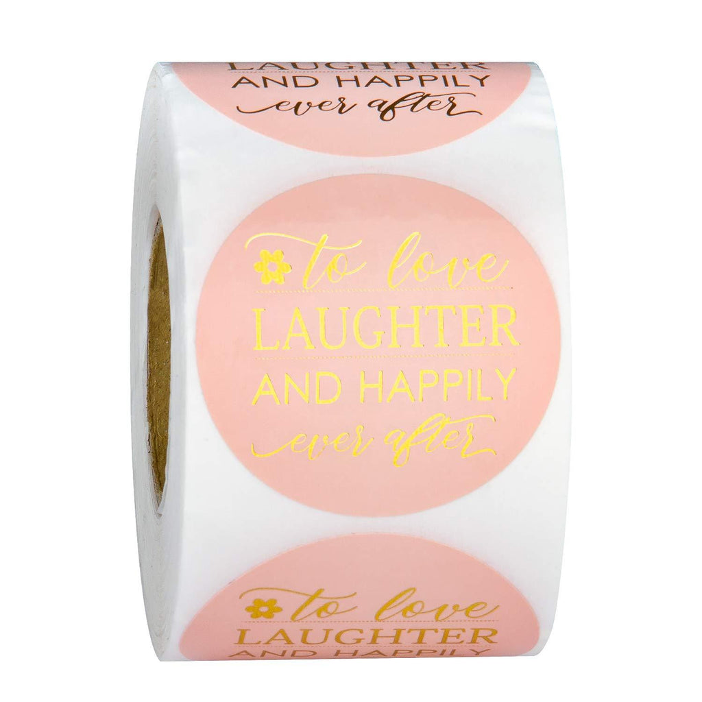 WRAPAHOLIC to Love Laughter and Happily Ever After Stickers - Pink with Gold Foil Wedding Stickers, Bridal Shower Stickers - 2 x 2 Inch 500 Total Labels To Love - Pink - LeoForward Australia