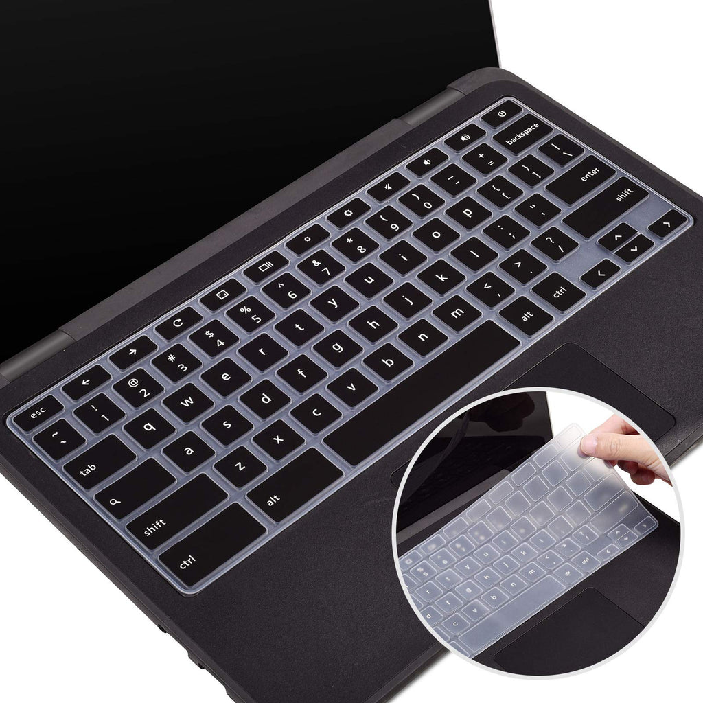  [AUSTRALIA] - 2 Pack Silicone Keyboard Cover Skin for Dell Chromebook 11 3100, Dell Chromebook 11.6 3180 3120 3189 3181 C3181 5190 P22T 2017-2019,Dell Chromebook 13 3380 Keyboard Protector(Black+Clear) Black+Clear