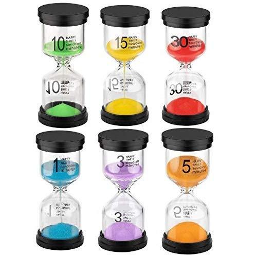  [AUSTRALIA] - Sand Timers for kids, Hourglass Timer 1/3/5/10/15/30 Minutes, Plastic Sand Clock for Games Classroom, Mini Hour Glass Sandglass Timer (Pack of 6)… 1/3/5/10/15/30 min 6 Colors