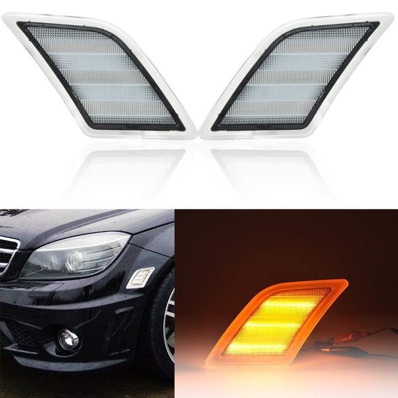 Clear Lens Yellow LED Front Side Marker Light Kits for 2008-2011 Mercedes Benz Pre-LCI W204 C250 C300 C350 & 2008-2013 C63 AMG & 2005-2007 SL65 AMG OEM Amber Side Marker Lamps Replacement - LeoForward Australia