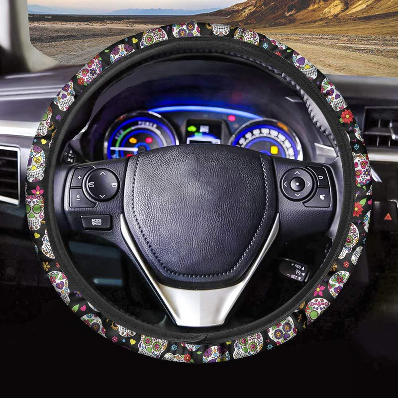  [AUSTRALIA] - Cozeyat Candy Skull Printed Steering Wheel Cover Soft Durable Auto Steering Car Covers Universal 15 Inch Breathable and Stretch Cover 05_Candy SkulL