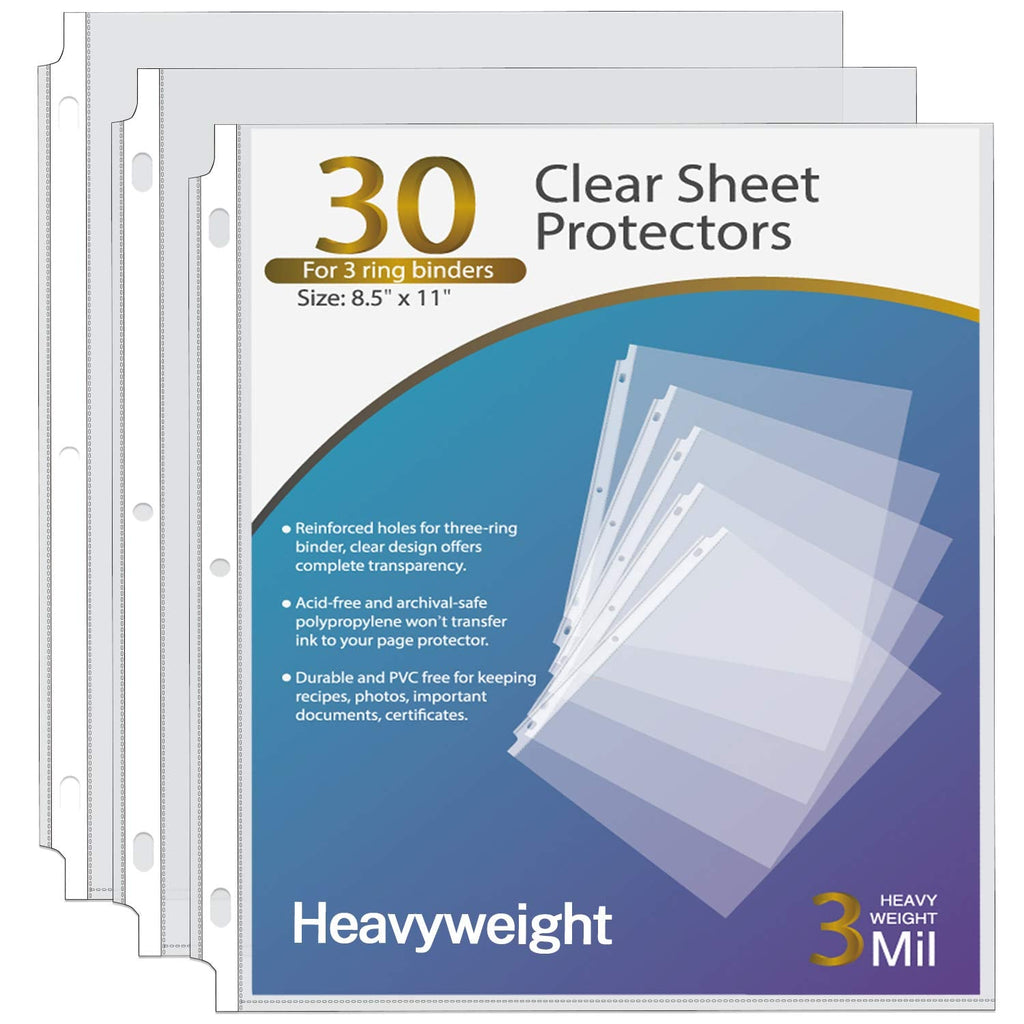  [AUSTRALIA] - KTRIO Heavyweight Sheet Protectors 8.5 x 11 inch, 3 Mil Clear Page Protectors for 3 Ring Binder, Plastic Sleeves for Binders, Top Loading Paper Protector Letter Size, 30 Pack A-8.5 x 11 inch/30 Pack