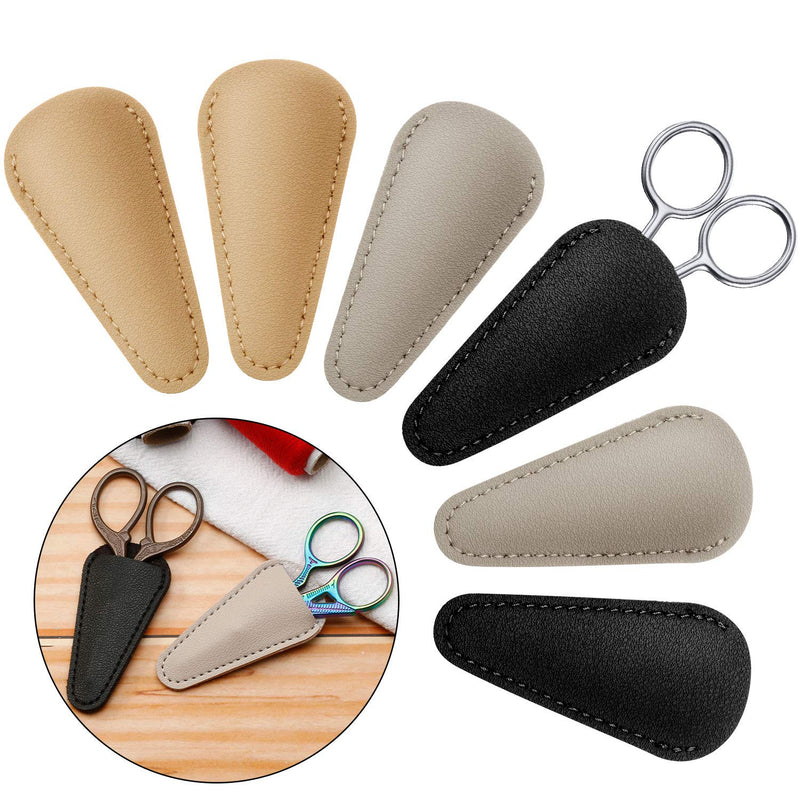  [AUSTRALIA] - 6 Pieces Scissors Sheath Safety Leather Scissors Cover Protector Colorful Sewing Scissor Sheath Portable Eyebrow Trimming Beauty Tool Protection Cover Collect Bags (Black, Gray and Light Apricot)