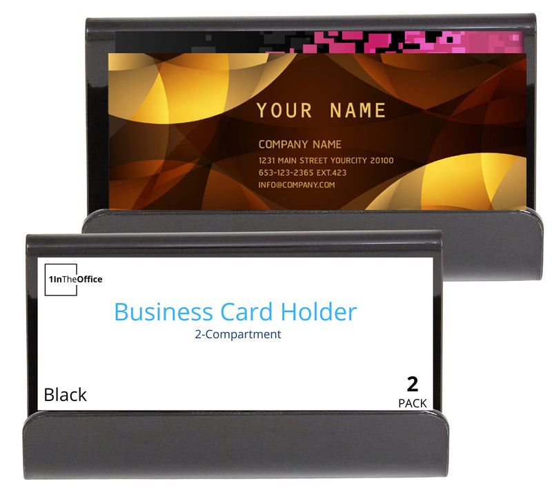  [AUSTRALIA] - 1InTheOffice Business Card Holders Desk, 2 Compartment Business Card Display, Black, 2 Pack