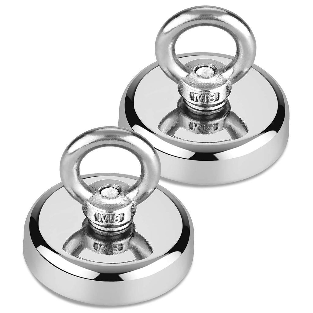 Fishing Magnets 2 Pack, 500lbs Pulling Force Super Strong Round Neodymium Rare Earth Magnet with Countersunk Hole Eyebolt for Magnetic Fishing, River, Salvage, Treasure Hunting, 2.36" Diameter - LeoForward Australia