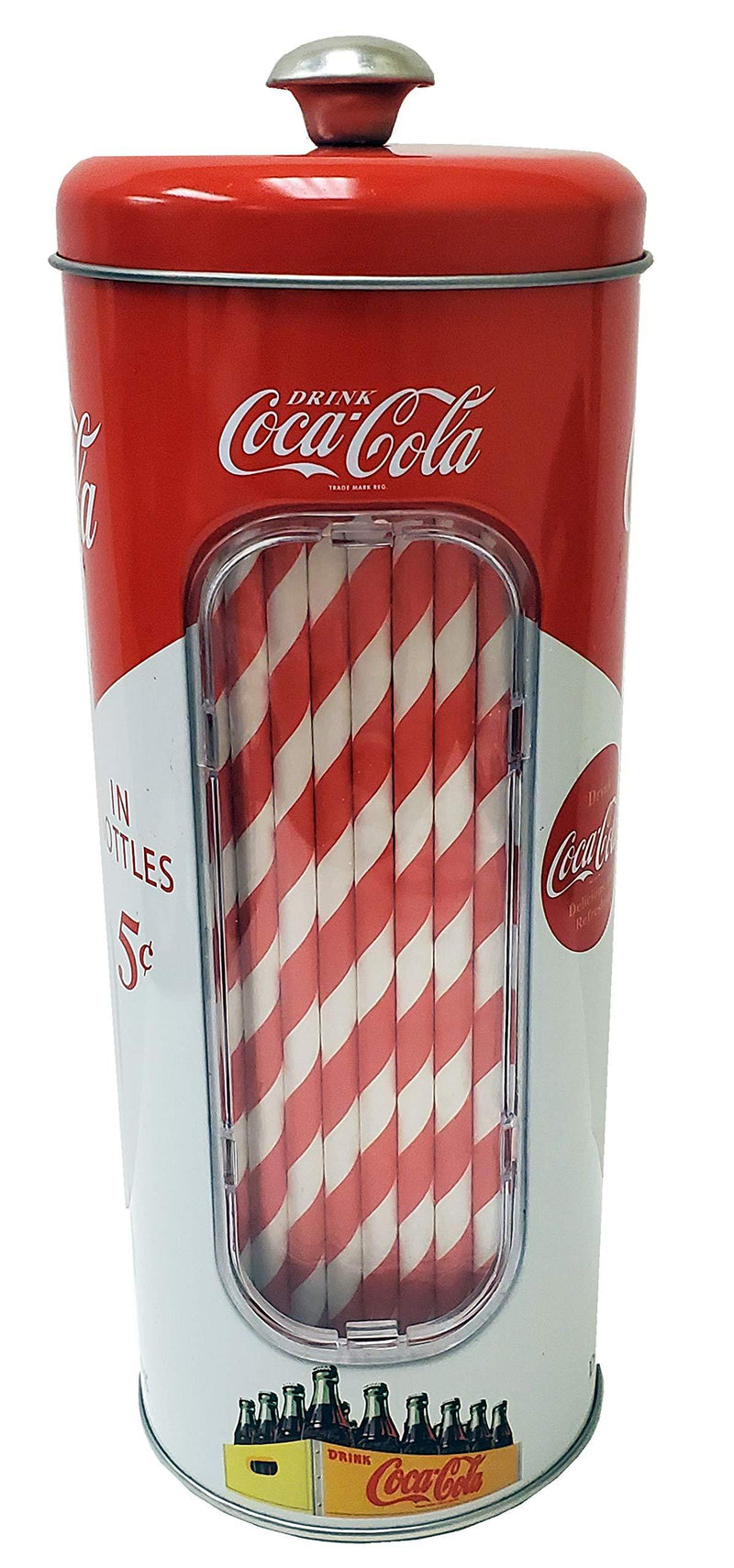  [AUSTRALIA] - The Tin Box Company Coke Holder Tin with 20 Paper Straws Inside, 3-3/8 x 8-1/4"H, Red and White