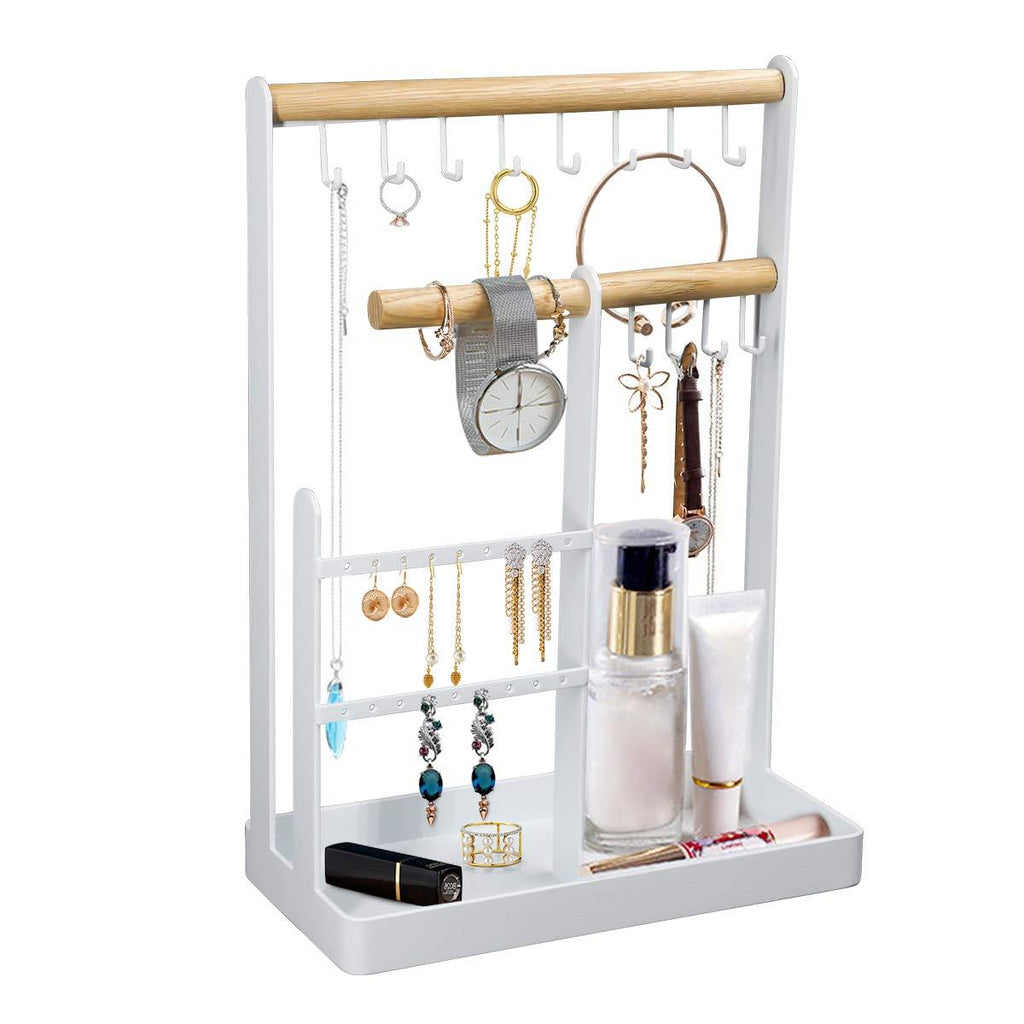  [AUSTRALIA] - Top-Spring Jewelry Stand Organizer, Necklace Earring Hanging Display Holder Stand, Rings Watches Metal Desk Organizer Stand with Storage Tray