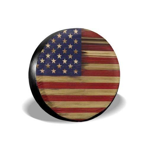  [AUSTRALIA] - MSGUIDE Spare Wheel Tire Cover American Flag Wood Weatherproof Tire Protectors for Jeep Trailer RV SUV Truck and Many Vehicles (14" 15" 16" 17") American Flag Reclaimed Wood 14'' for diameter 23''-27''