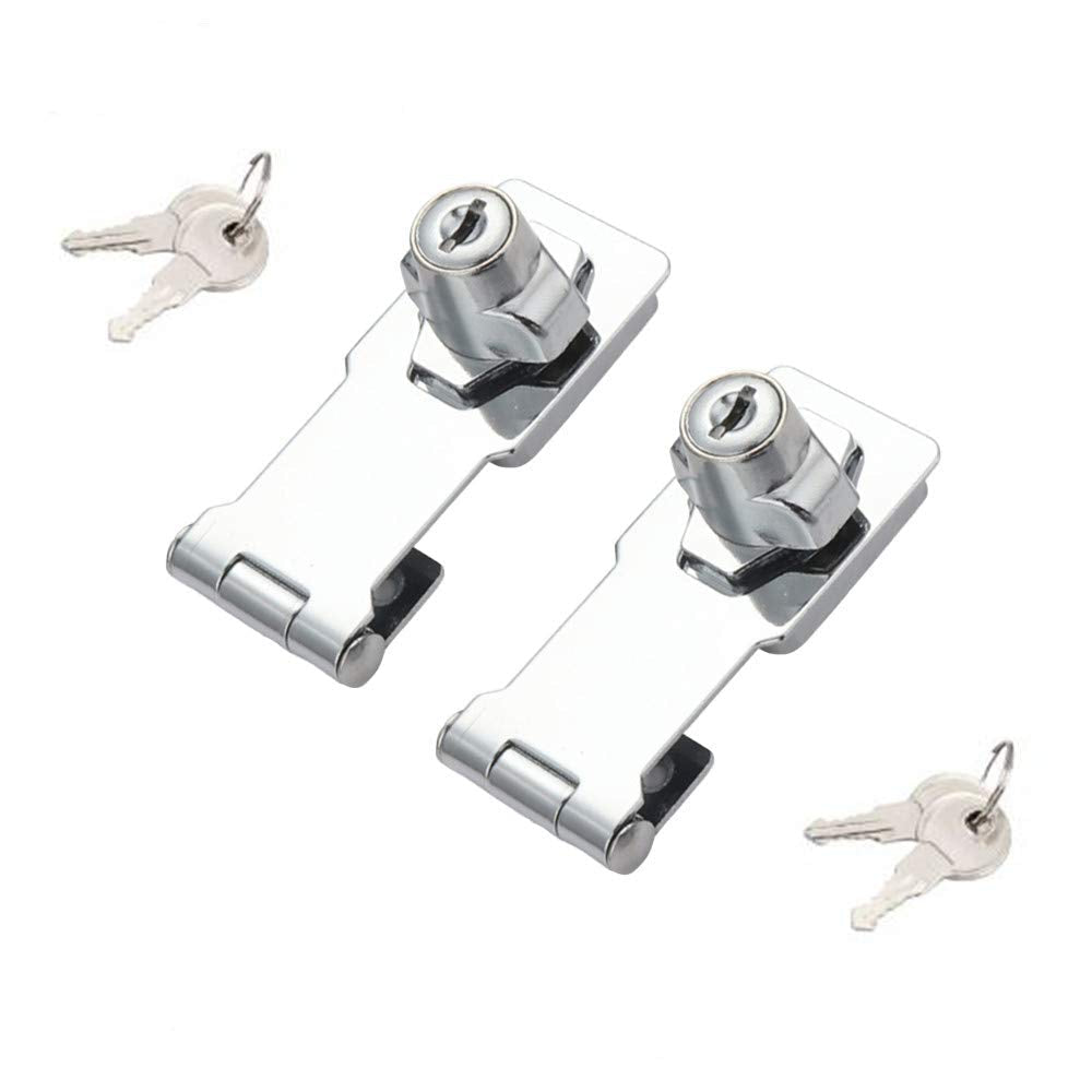  [AUSTRALIA] - 2 Packs Keyed Hasp Locks Twist Knob Keyed Locking Hasp for Small Doors, Cabinets and More,Stainless Steel Steel, Chrome Plated Hasp Lock Catch Latch Safety Lock (3Inch with Lock) 3Inch with Lock White