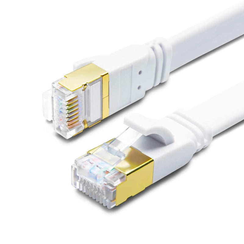 CAT8 Ethernet Cable 15ft, High Speed 40Gbps 2000MHz SFTP Flat Internet Network LAN Cable with Gold Plated RJ45 Connector for Router, Modem, PC, Switches, Hub, Laptop, Gaming, Xbox (White, 15ft/5m) White - LeoForward Australia