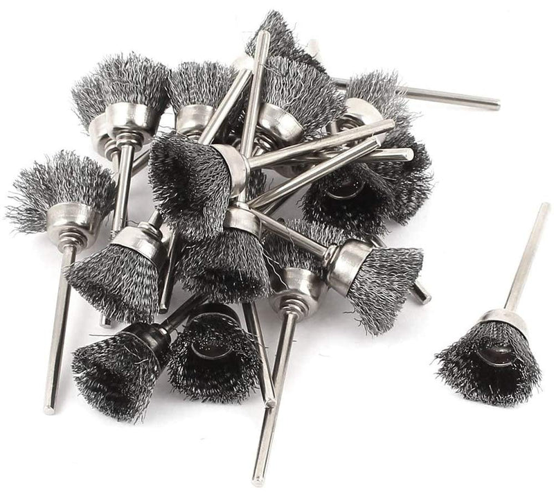  [AUSTRALIA] - 10Pcs 3/5" Dia Stainless Steel Cup Shape Wire Brushes with 1.8" Shank, Polishing Brush for Rotary Tools