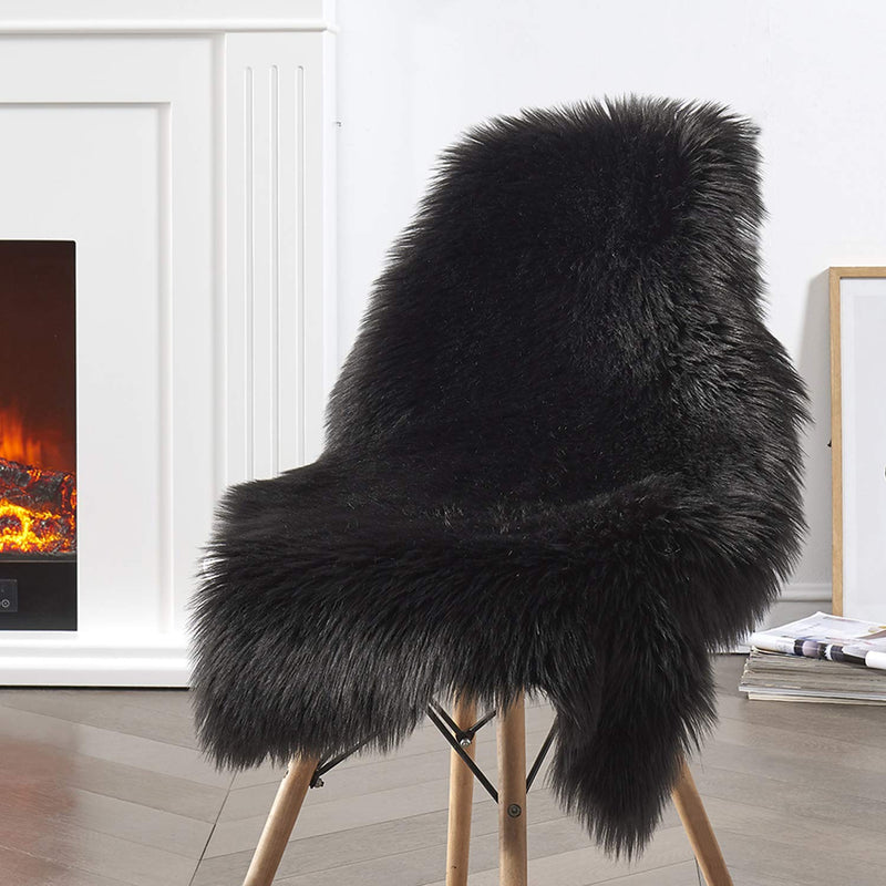  [AUSTRALIA] - Ciicool Faux Sheepskin Rugs Soft Faux Fur Rugs Black Fluffy Rugs Chair Couch Cover Fuzzy Rugs for Bedroom Floor Sofa Living Room 2x3 Feet 2 x 3 feet