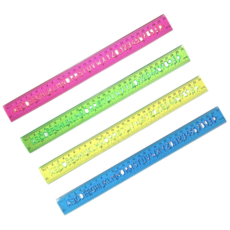  [AUSTRALIA] - 4 Pack 12 Inches Colorful Plastic Ruler Straight Ruler Plastic Measuring Tool with Inches and Metric Measuring Toolfor Student School Office