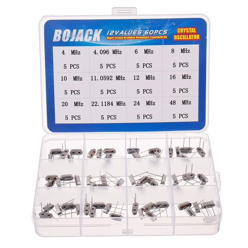  [AUSTRALIA] - BOJACK 12 Values 60 Pcs Quartz Crystal Oscillator 4 MHz, 4.096 MHz, 6 MHz, 8 MHz, 10 MHz, 11.0592 MHz, 12 MHz, 16 MHz, 20 MHz, 22.1184 MHz,24 MHz,48 MHz Crystal Resonators Assortment Kit