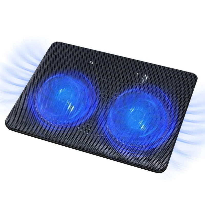 FLAGTOP Laptop Fan Cooling Pad with 2 Big Fans, Compatible with 14 - 15 inch Computer, Lightweight, Quiet, Slim, Portable Laptop Cooling Fan with 2 in 1 USB Port, Blue LED Light, Adjustable Stand - LeoForward Australia