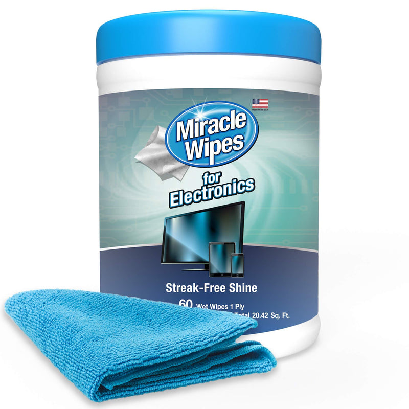  [AUSTRALIA] - MiracleWipes for Electronics Cleaning - Screen Wipes Designed for TV, Phones, Monitors and More - Includes Microfiber Towel - (60 Count) 60 Count