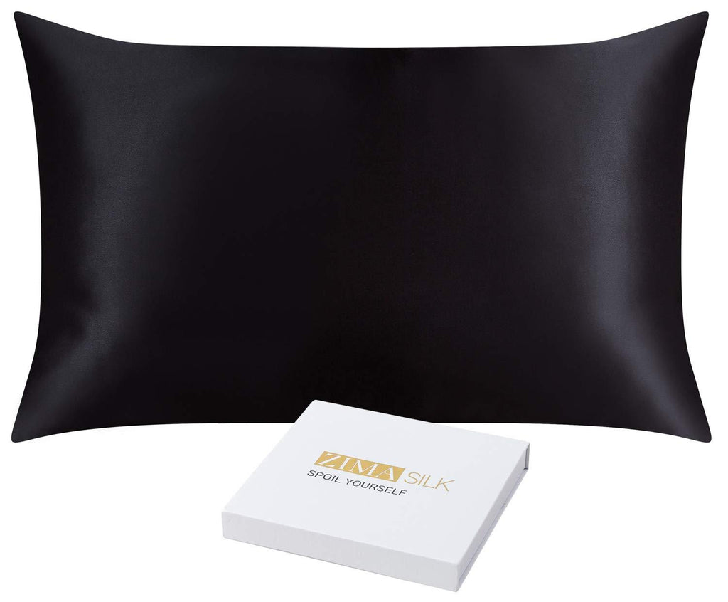  [AUSTRALIA] - ZIMASILK 25 Momme 100% Mulberry Silk Pillowcase for Hair and Skin,Both Sides Natural Silk,Hidden Zipper Closure,1 Pc Gift Box (Black, Standard 20''x26'') … Black Standard 20''x26''