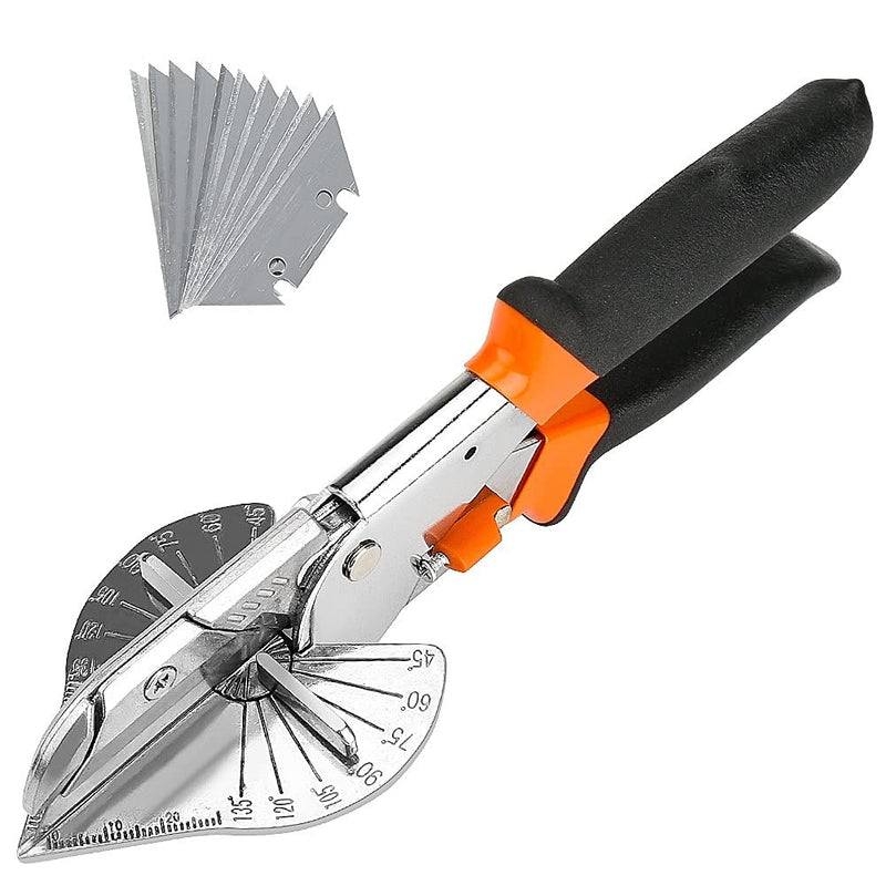  [AUSTRALIA] - Multi Angle Miter Shear Cutter, Jhua 8'' Multifunctional Trunking Shears Hand Tools 45 Degree To 135 Degree Miter Shears Cutting Tool with 10 Spare Blades for Cutting Chamfer, Soft Wood, Plastic, PVC