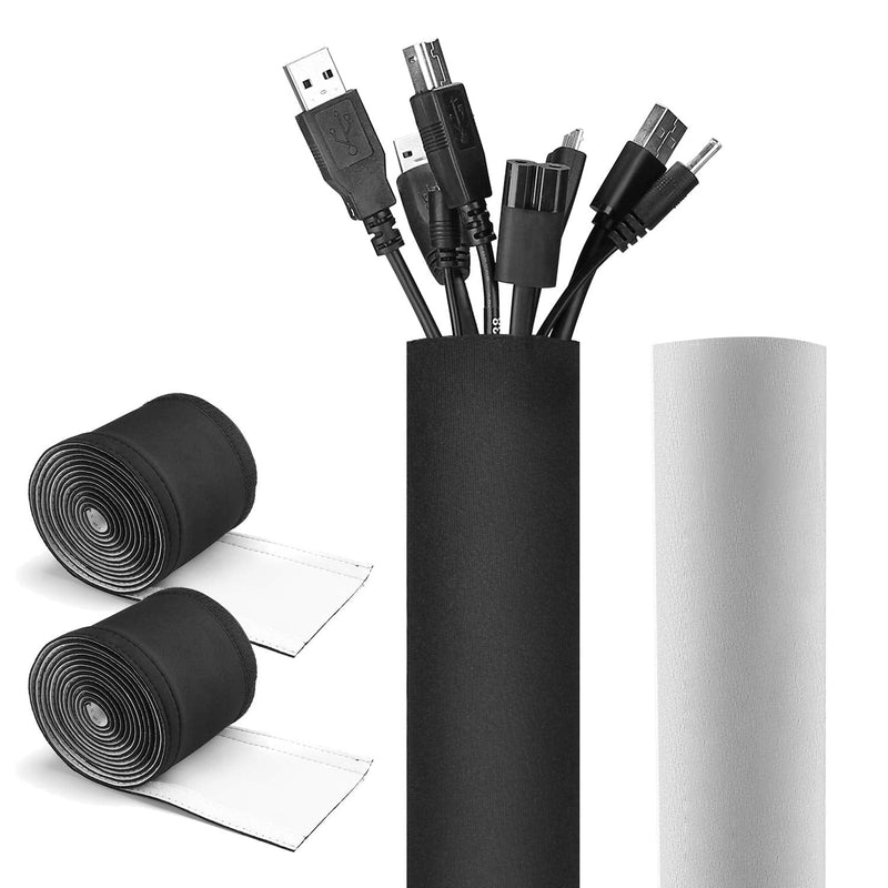  [AUSTRALIA] - [2 Pack] JOTO 10.83ft Cable Management Sleeve, Cuttable Neoprene Cord Organizer System, Flexible Cable Wrap Cover Wire Hider for Desk TV Computer Office Home Theater -Black, Large