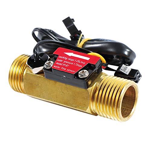 GREDIA G1/2" Male Thread Water Flow Sensor Brass Switch Hall Effect Liquid Flowmeter Fluidmeter Counter BSP with Temperature Sensor 1-25L/Min（66mm in Total Length） G1/2" 66mm with temperature sensor - LeoForward Australia