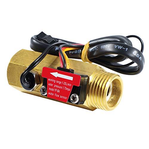 GREDIA G1/2" Water Flow Sensor Thread Female to Male Brass Switch Hall Effect Liquid Flowmeter Fluidmeter Counter BSP with Temperature Sensor 1-25L/Min（66 mm in Total Length） G1/2" 66 mm - LeoForward Australia