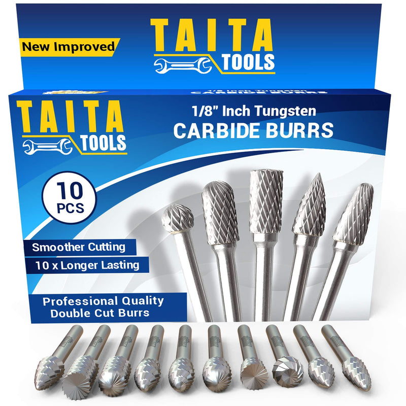 10PC Double Cut Carbide Burr Set 0.118" (3mm) Shank, Rotary Tool Bits Cutting Burrs - Dremel Accessories Fordom, Flex Shaft, Dewalt And Die Grinders - Wood Carving bits Metal Working And Engraving - LeoForward Australia