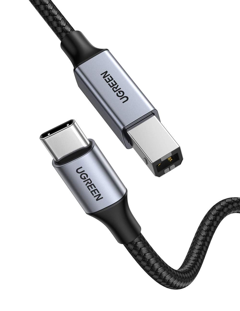  [AUSTRALIA] - UGREEN USB C to USB B 2.0 Printer Cable Braided Printer Scanner Cord Compatible with Epson, MacBook Pro, HP, Canon, Brother, Samsung Printers and More 6FT