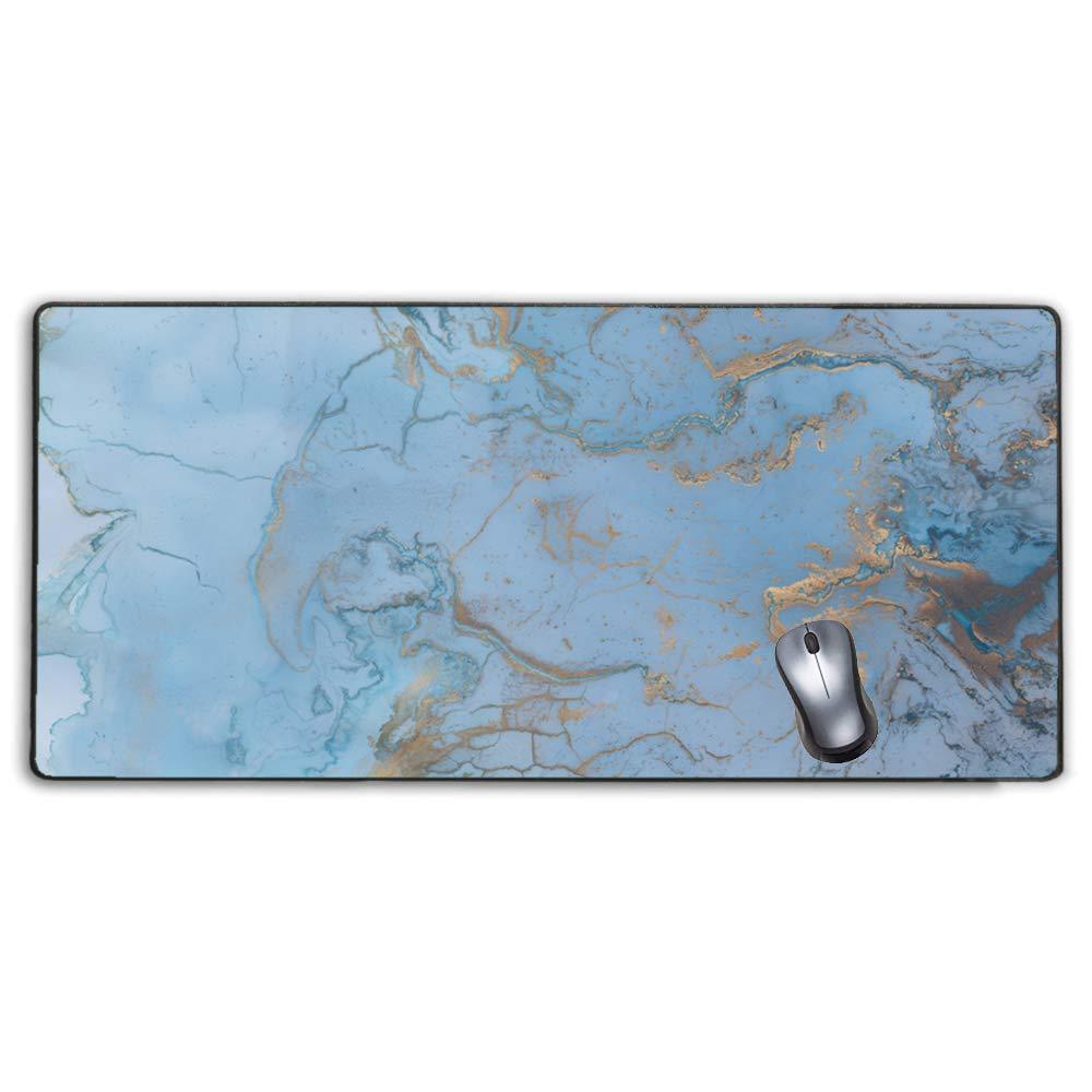 Stitched Edges Large Gaming Mouse Pad,Extended Mousepad with Non-Slip Rubber Base for Laptop Desktop Computer Keyboard Mat - Blue Marble - LeoForward Australia