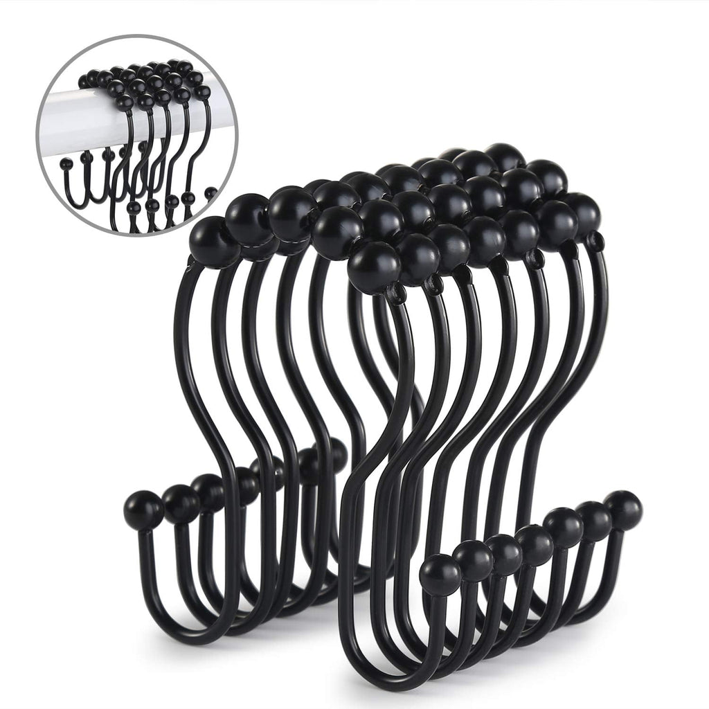  [AUSTRALIA] - Goowin Shower Curtain Hooks, 12 Pcs Shower Curtain Rings, Stainless Steel Roller Rust-Resistant Balance Sliding Anti-Drop Double Shower Hooks for Curtain Bathroom Shower Curtains (Black) Black