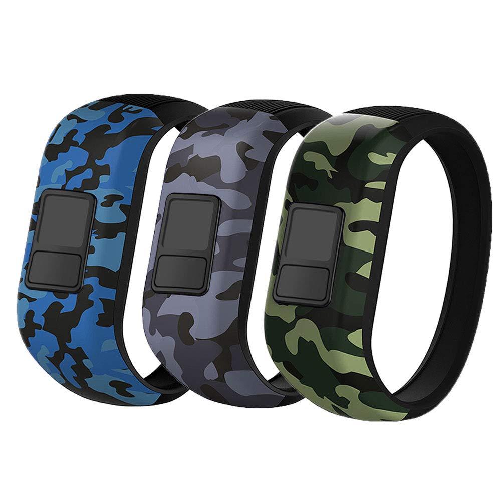  [AUSTRALIA] - iBREK for Garmin Vivofit jr/jr 2/3 Bands, Silicone Stretchy Replacement Watch Bands for Kids Boys Girls Small Large(No Tracker)-Large,3 Pack:Blue&Green&Gray Camo 3 Pack:Blue&Green&Gray Camo