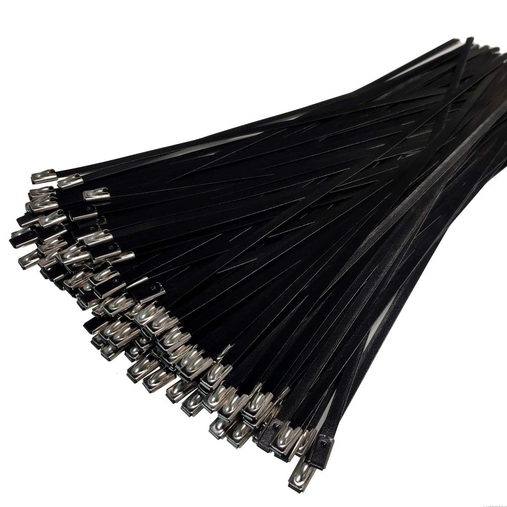  [AUSTRALIA] - 90pcs 11.8 Inch Stainless Steel Multi-Purpose Metal Cable Zip Ties Heavy Duty, Black Plastic Coated
