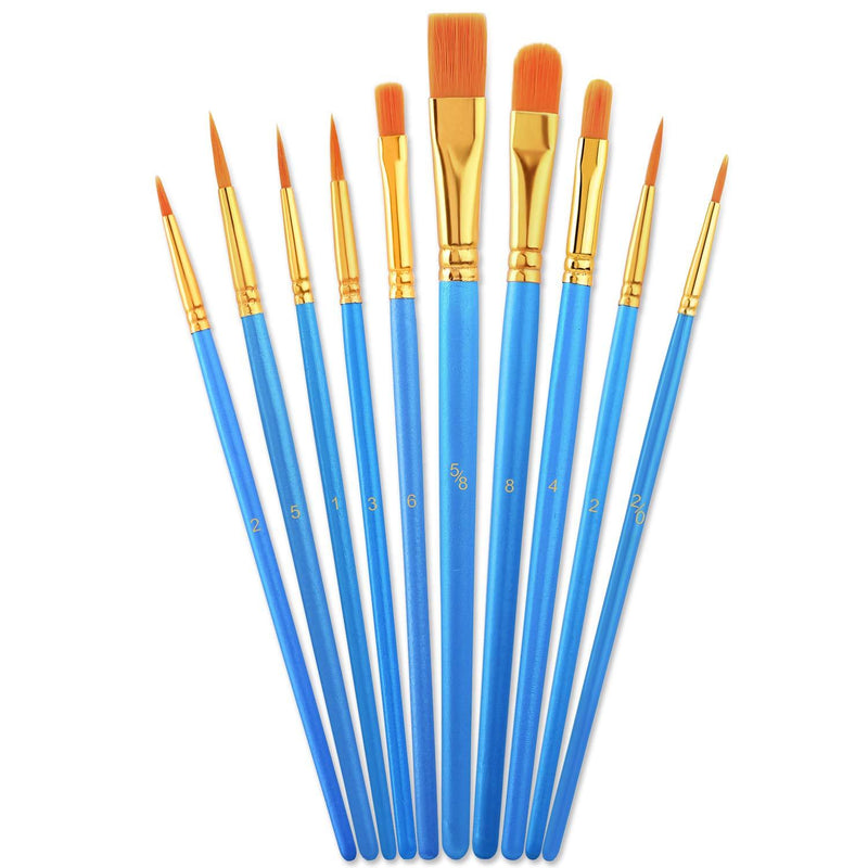 Acrylic Paint Brush Set, 1 Packs / 10 pcs Watercolor Brushes Painting Brush Nylon Hair Brushes for All Purpose Oil Watercolor Painting Artist Professional Kits. Paintbrush-10p - LeoForward Australia