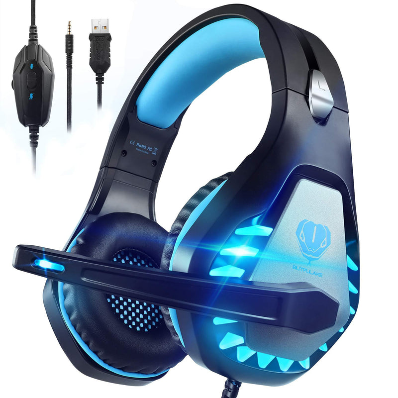 Pacrate Gaming Headset with Microphone for Laptop PS4 PS5 Mac Xbox One Headset Nintendo Gaming Headphones with Microphone Noise Cancelling Over Ear PC Headset with LED Lights for Adults Kids Blue - LeoForward Australia