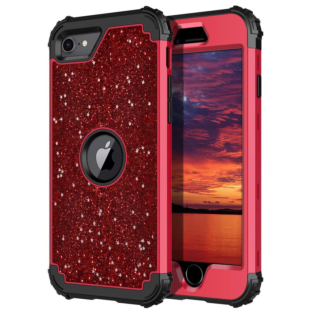 Hekodonk for iPhone SE 2020 Case, Heavy Duty Shockproof Protection Hard Plastic+Silicone Rubber Hybrid Protective Case for iPhone SE 2nd Generation (4.7-inch Display) 2020 Bling Red - LeoForward Australia