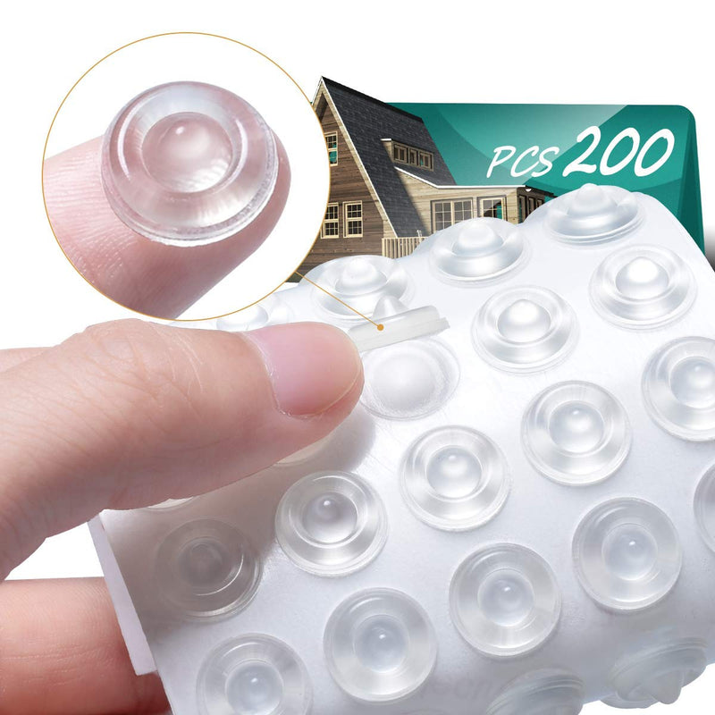  [AUSTRALIA] - Cabinet Door Bumpers Pack of 200 Self Adhesive Bumpers Pads, Sound Dampening Circular Dots Cupboard Bumpers Clear, Soft Rubber Bumpers Pads for Drawers, Table Tops, Laptop