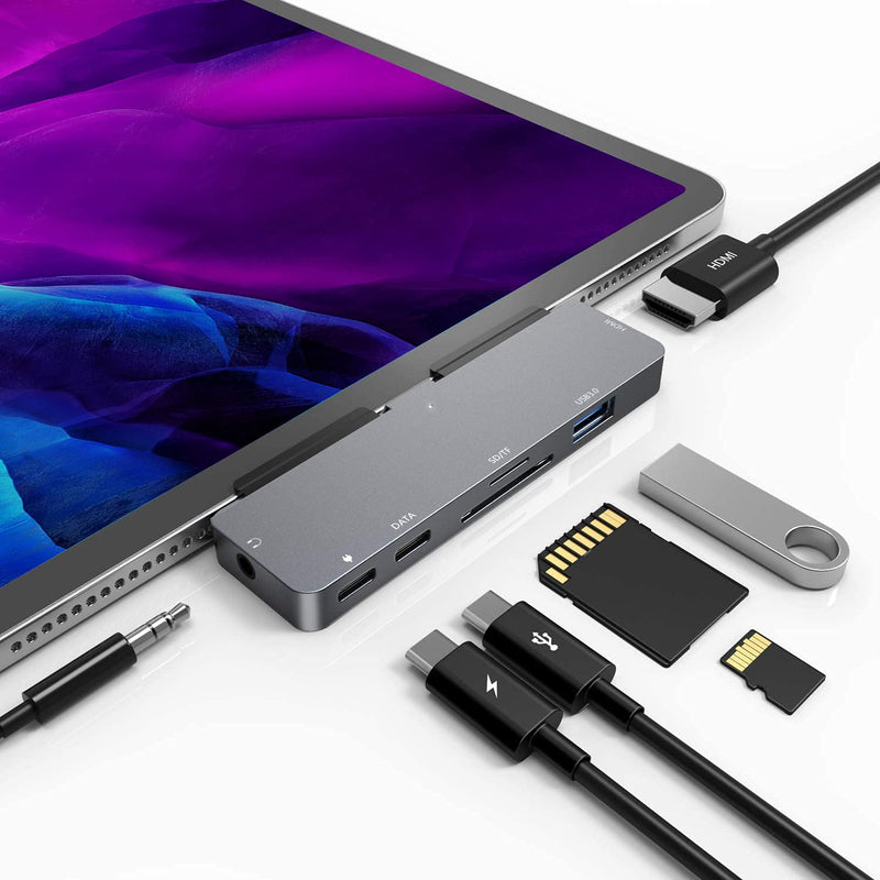  [AUSTRALIA] - iPad Pro USB C Hub, 7-in-1 Adapter for iPad Pro 2021 2020 2018 12.9 11 inch iPad Air 4 Docking Station with 4K HDMI, USB-C PD Charging, SD/TF Card Reader, USB 3.0, 3.5mm Headphone Jack, Accessories