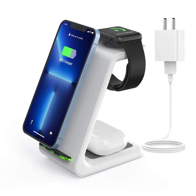  [AUSTRALIA] - Wireless Charging Stand, GEEKERA 3 in 1 Wireless Charger Dock Station for Apple Watch 7 6 SE 5 4 3 2, Airpods 2/Pro, iPhone 13Pro Max/13 Pro/13/12/12 Pro/12 Pro Max/Qi-Certified Phones White
