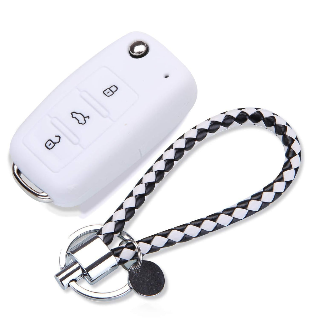 Protective Silicone Remote Car Key Case Cover and Key Chain for Volkswagen VW POLO Tiguan Passat B5 B6 B7 Golf EOS Scirocco Jetta MK6 Octavia SKODA SEAT (WHITE) WHITE - LeoForward Australia