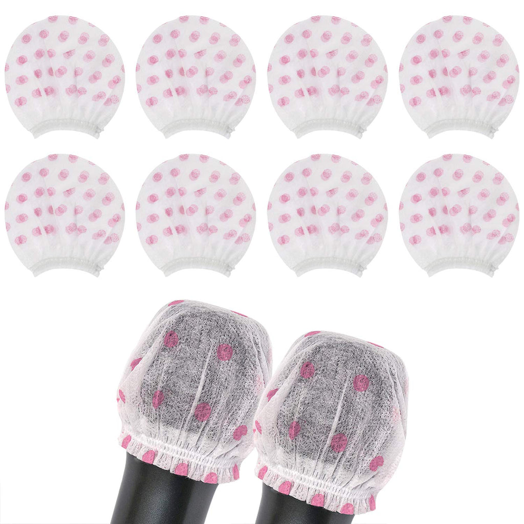  [AUSTRALIA] - ONLYKXY 100 PCS Pink Dots White Non Woven Hand held Microphone Cap Pads Mic Covers Replacement Windscreen Protective for Church Recording Room KTV