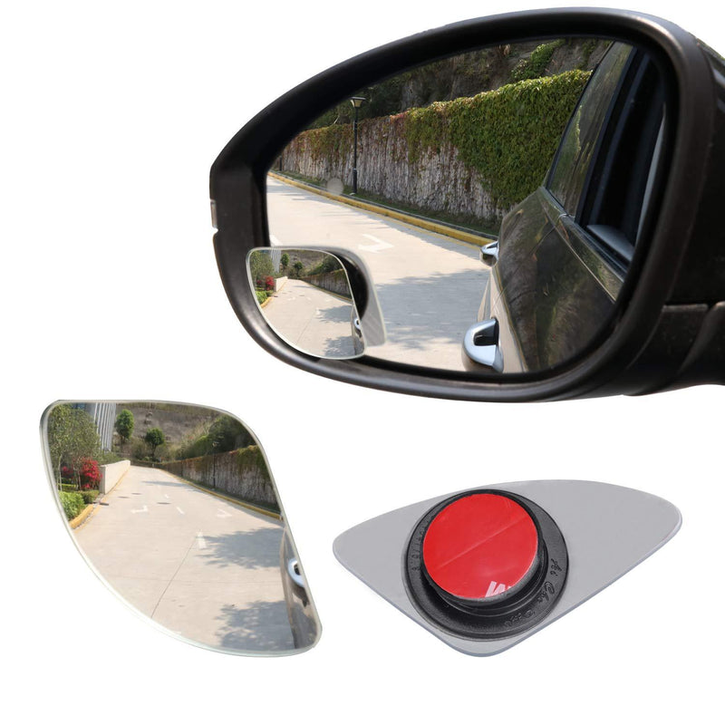  [AUSTRALIA] - LivTee Blind Spot Mirror，Asymmetric Fan Shaped HD Glass Frameless Convex Rear View Mirror with wide angle Adjustable Stick for Cars SUV and Trucks, Pack of 2