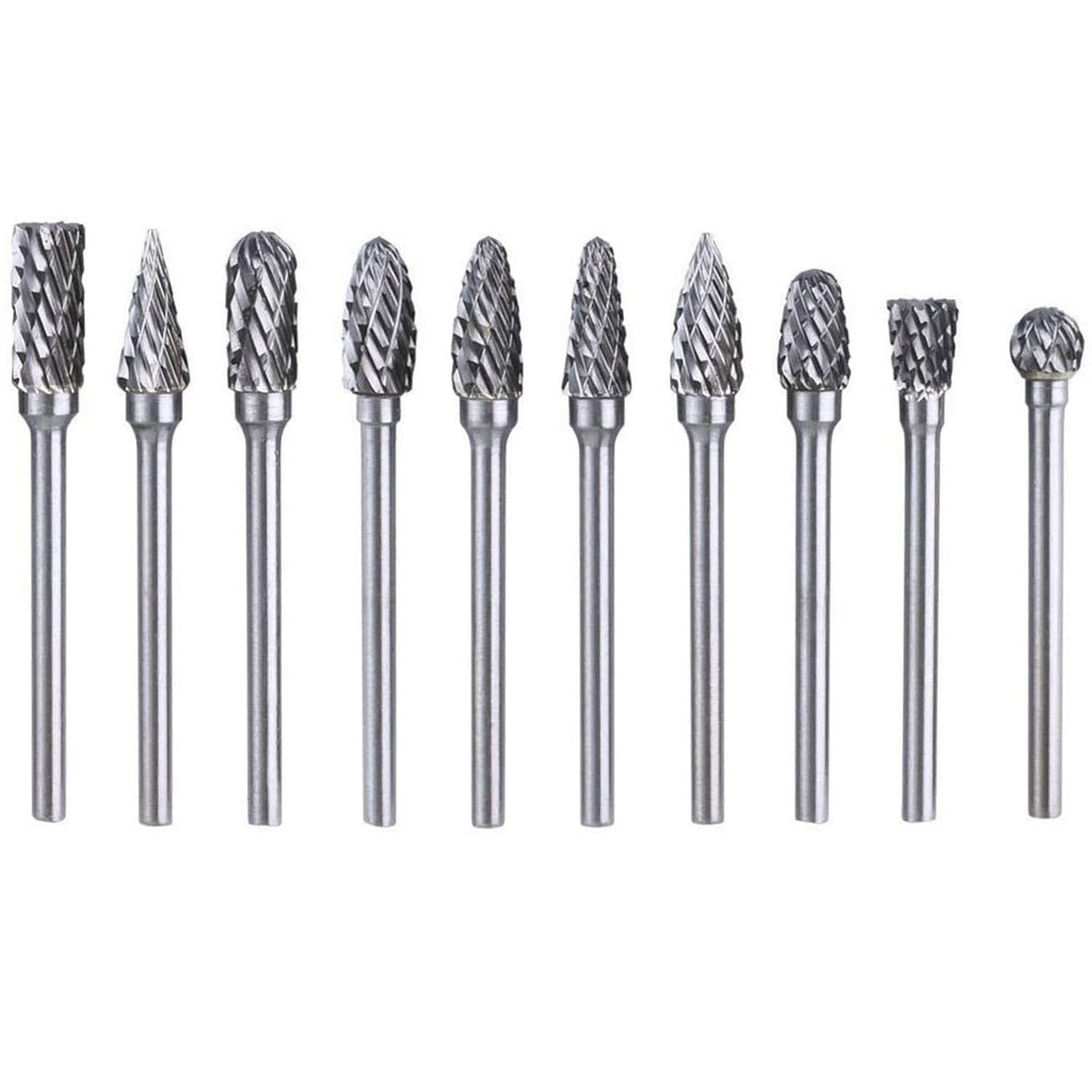 10 Pcs Carbide Burr Set, Carbide Cutter Rotary Burrs Set Double Cut Drill Bit Set With 1/8In Shank and 1/4 In Head For Die Grinder Drill, Metal Polishing, Wood-Working Carving, Engraving, Drilling - LeoForward Australia